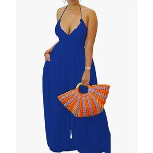 NEW Halter Neck Backless Loose Chiffon Wide Leg Jumpsuit 2X